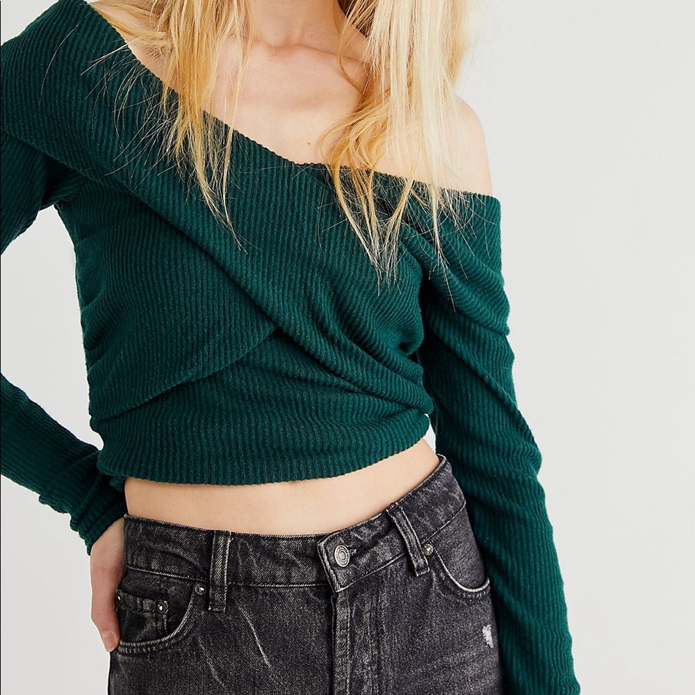 Free people off the shoulder waffle knit top